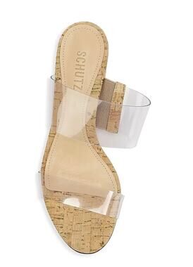 Schutz Victoria Clear Vinyl Cork Block Heel Sandals Size 9B